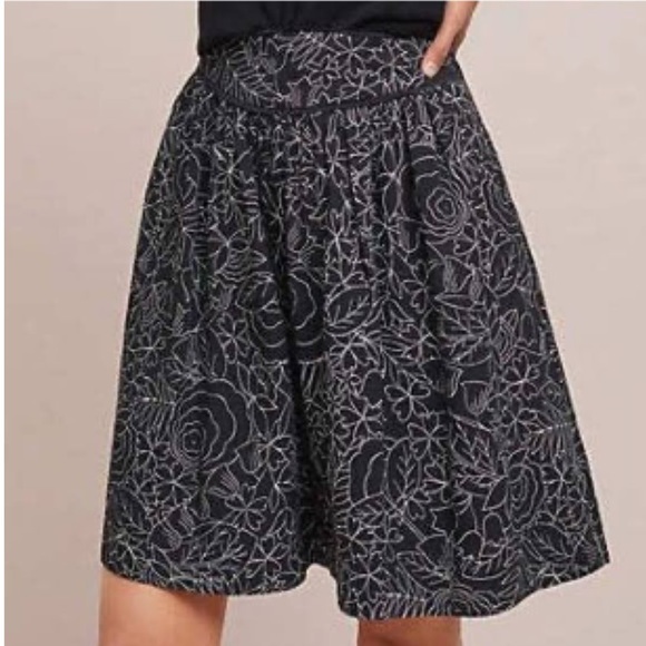 Anthropologie Dresses & Skirts - NWT 38 of 52 Anthropologie Linen Blend Black Floral Skirt size 14